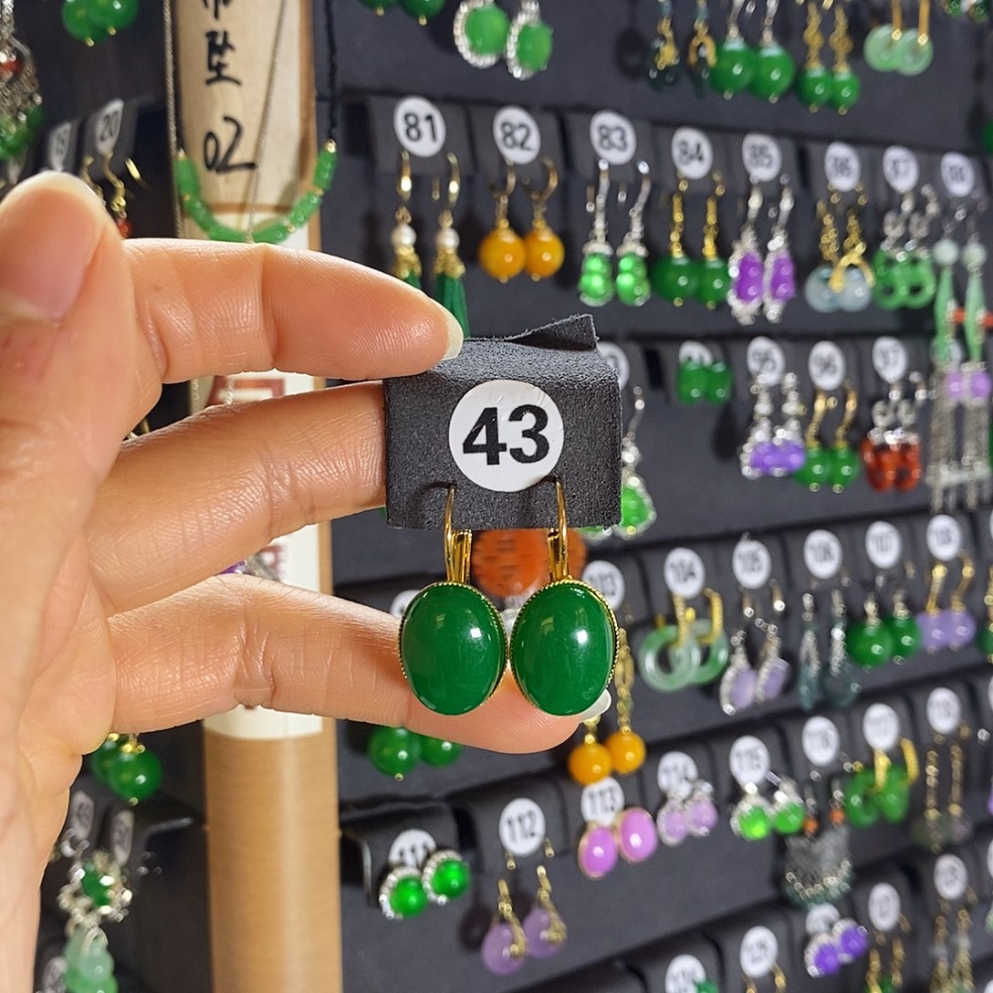 银S925镶嵌翡翠耳饰43