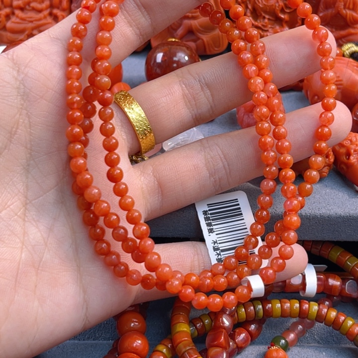 南红玛瑙多样性发一件未镶嵌瓦西长链卡4mm