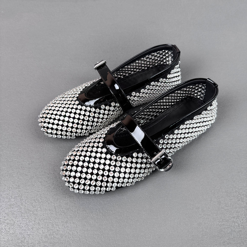 新款阿来雅镶钻镂空玛丽珍渔网鞋 网面芭蕾舞鞋 时尚内增高女鞋