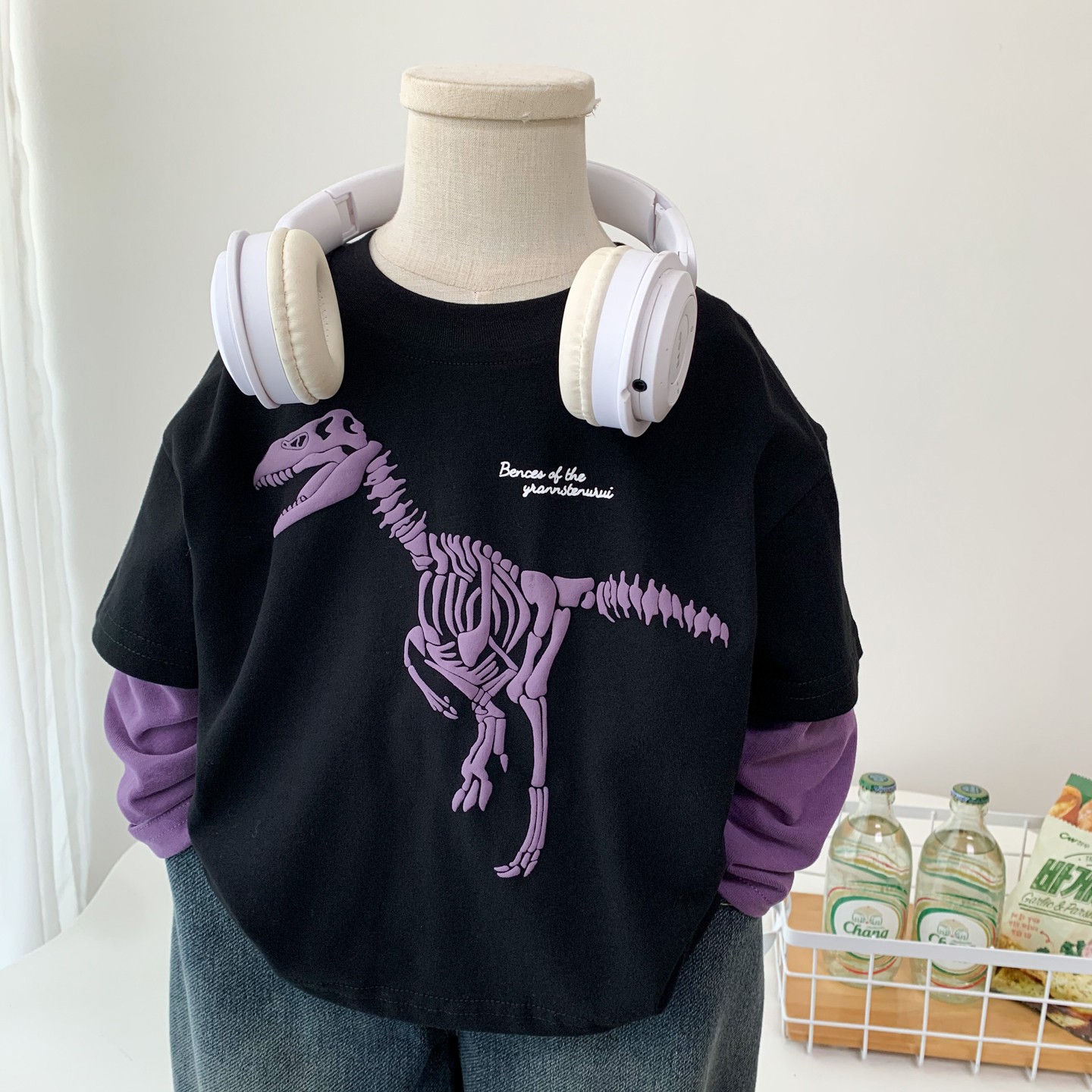 男童恐龙长袖T恤帅气小男孩休闲假两件潮T春秋儿童洋气纯棉打底衫