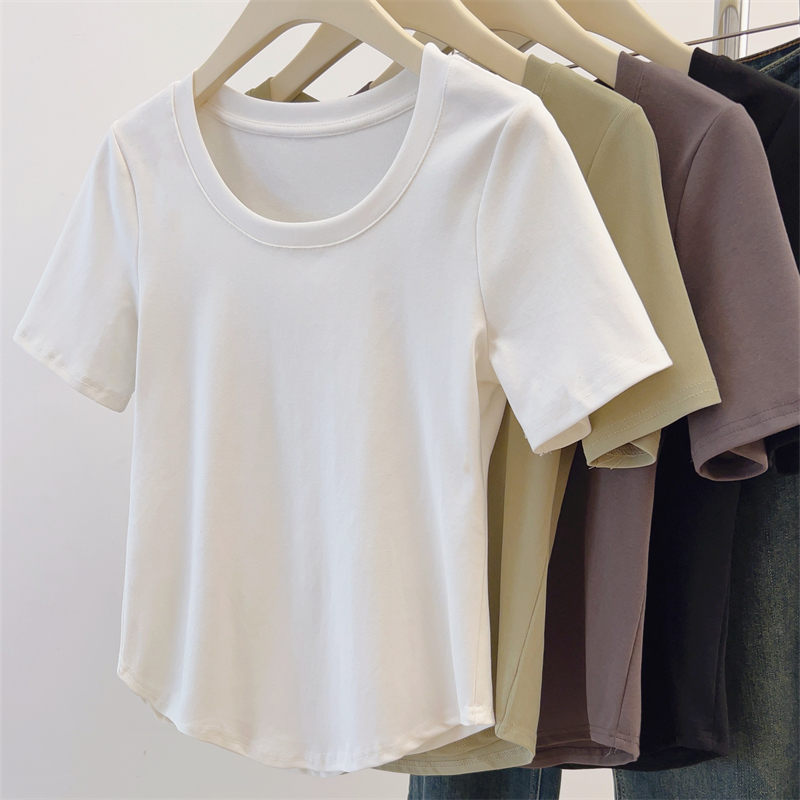 M大码基础百搭正肩显瘦T恤夏季新款胖mm宽松遮肚子不规则短袖上衣