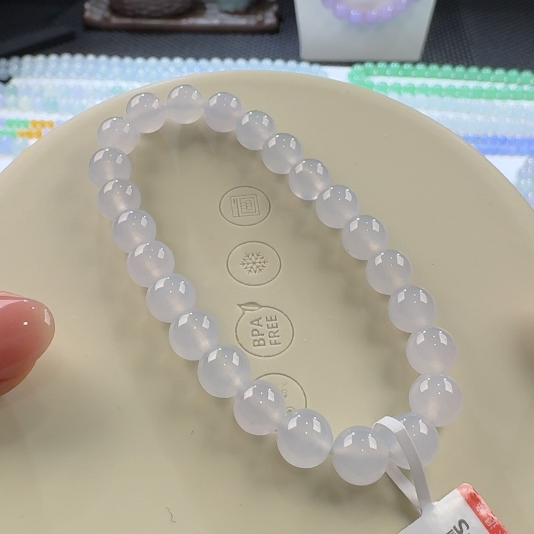 翡翠手链未镶嵌冰胶白月光单圈7.6mm