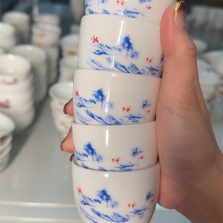 高端羊脂玉茶杯六个一组单杯60cc