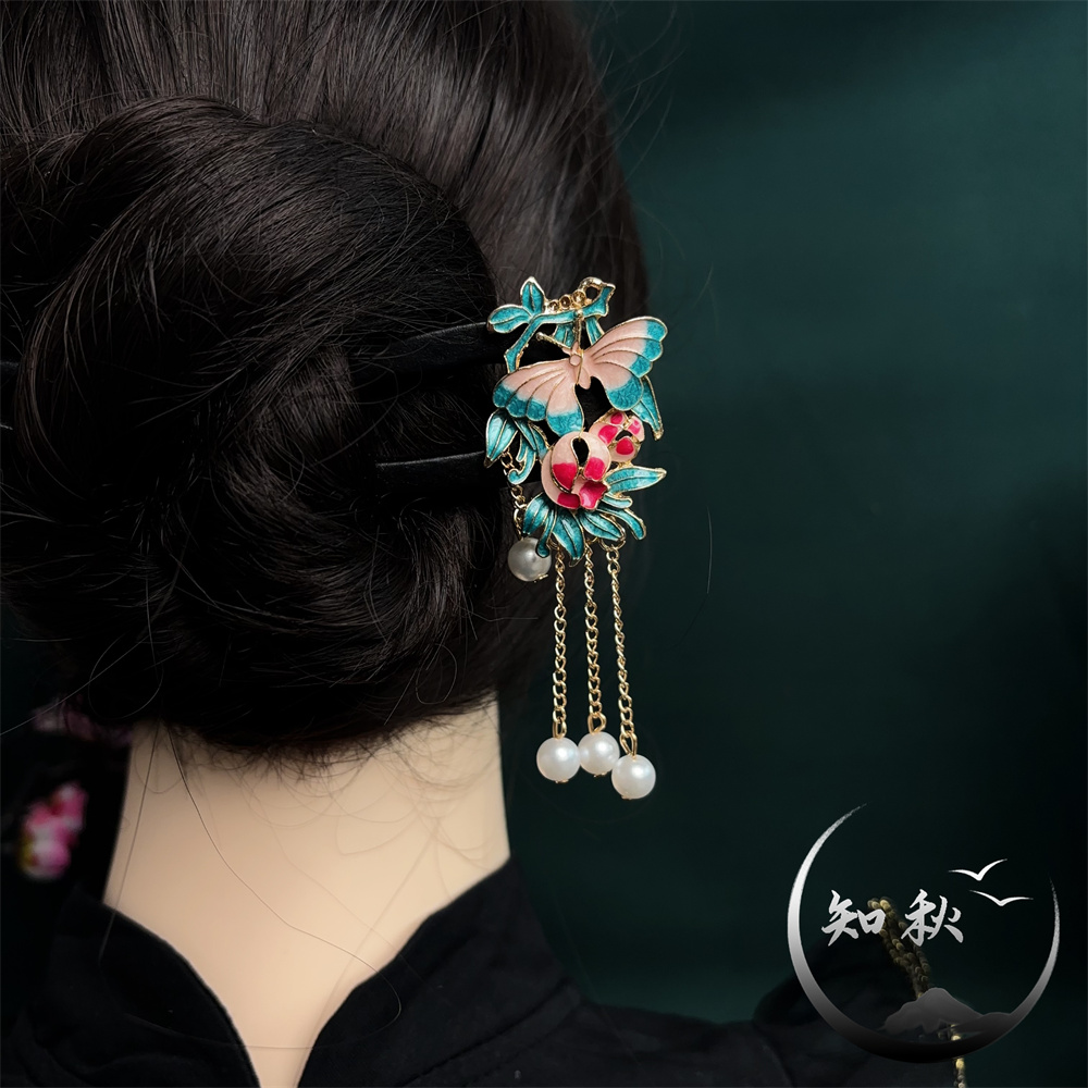 a518【U型蝶恋花】13公分古风发簪女盘发U型簪子汉服新中式流苏