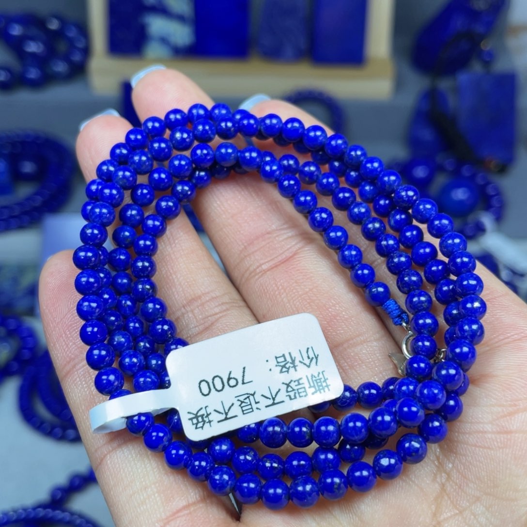 青金石4mm项链银S925镶嵌