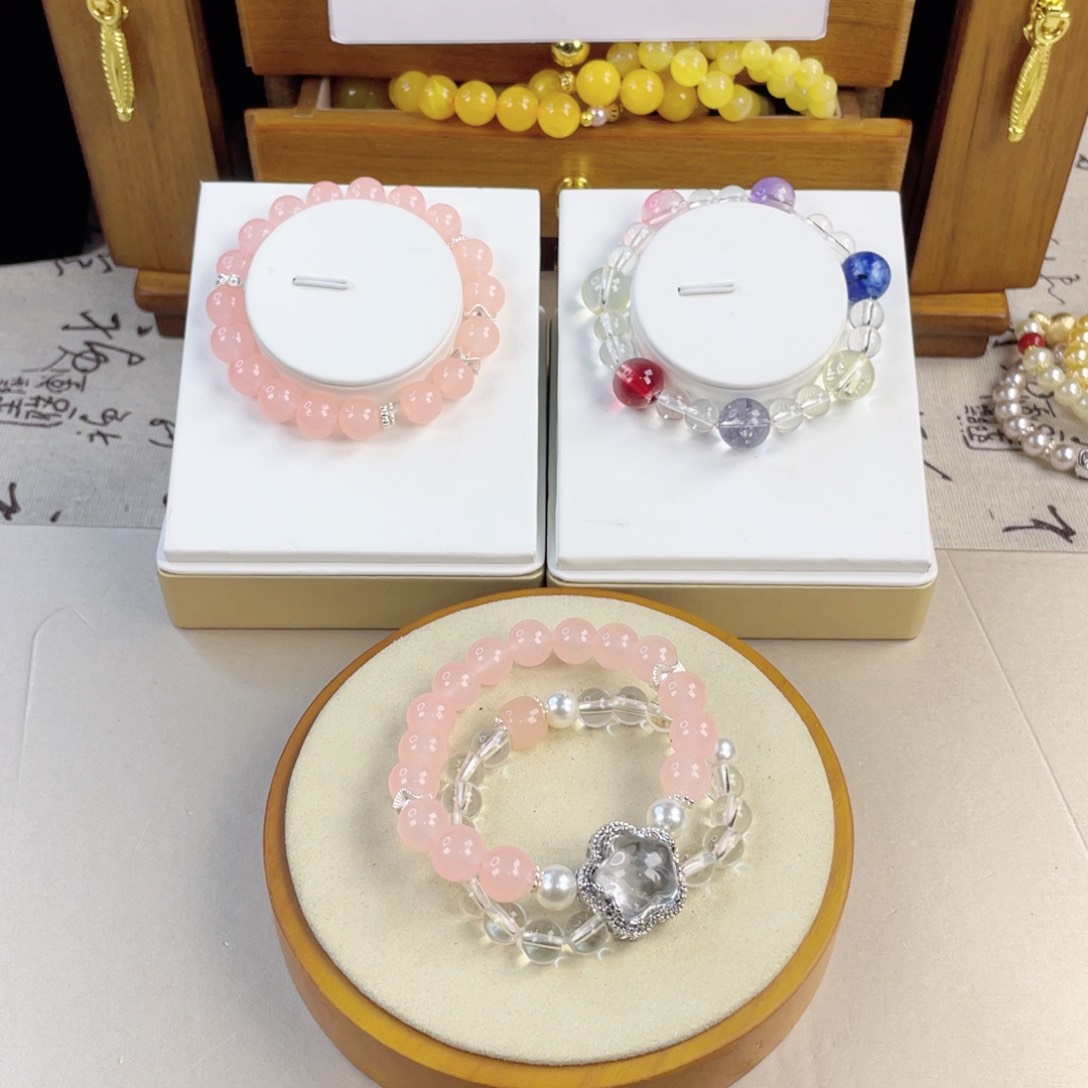 石英质玉手链银S925镀金镶嵌