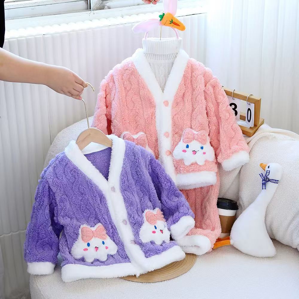 保暖居家家居服套装小童加厚睡衣冬款卡通女孩睡衣