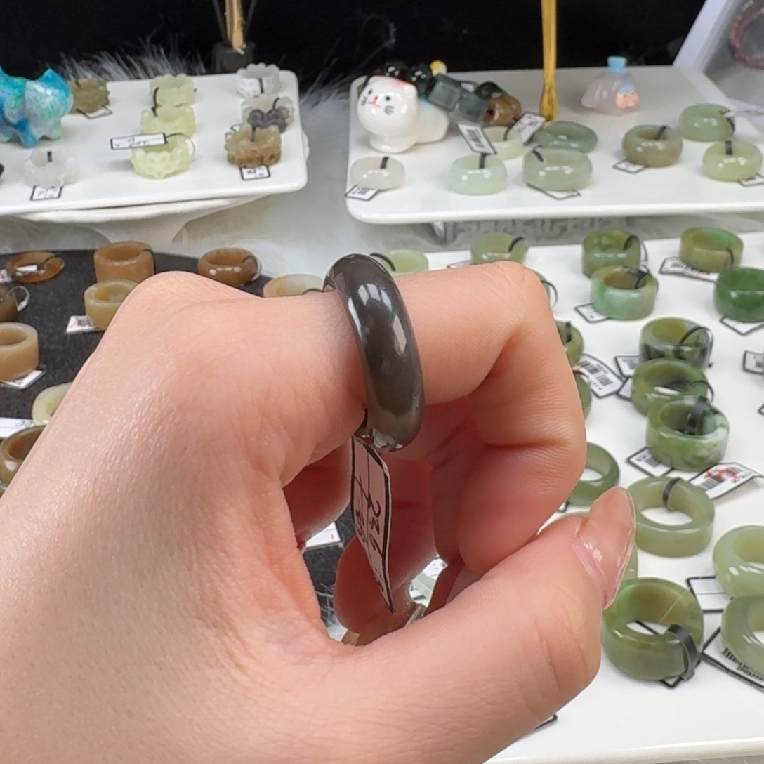 和田玉未镶嵌戒指o91浓雾紫圆条17.8