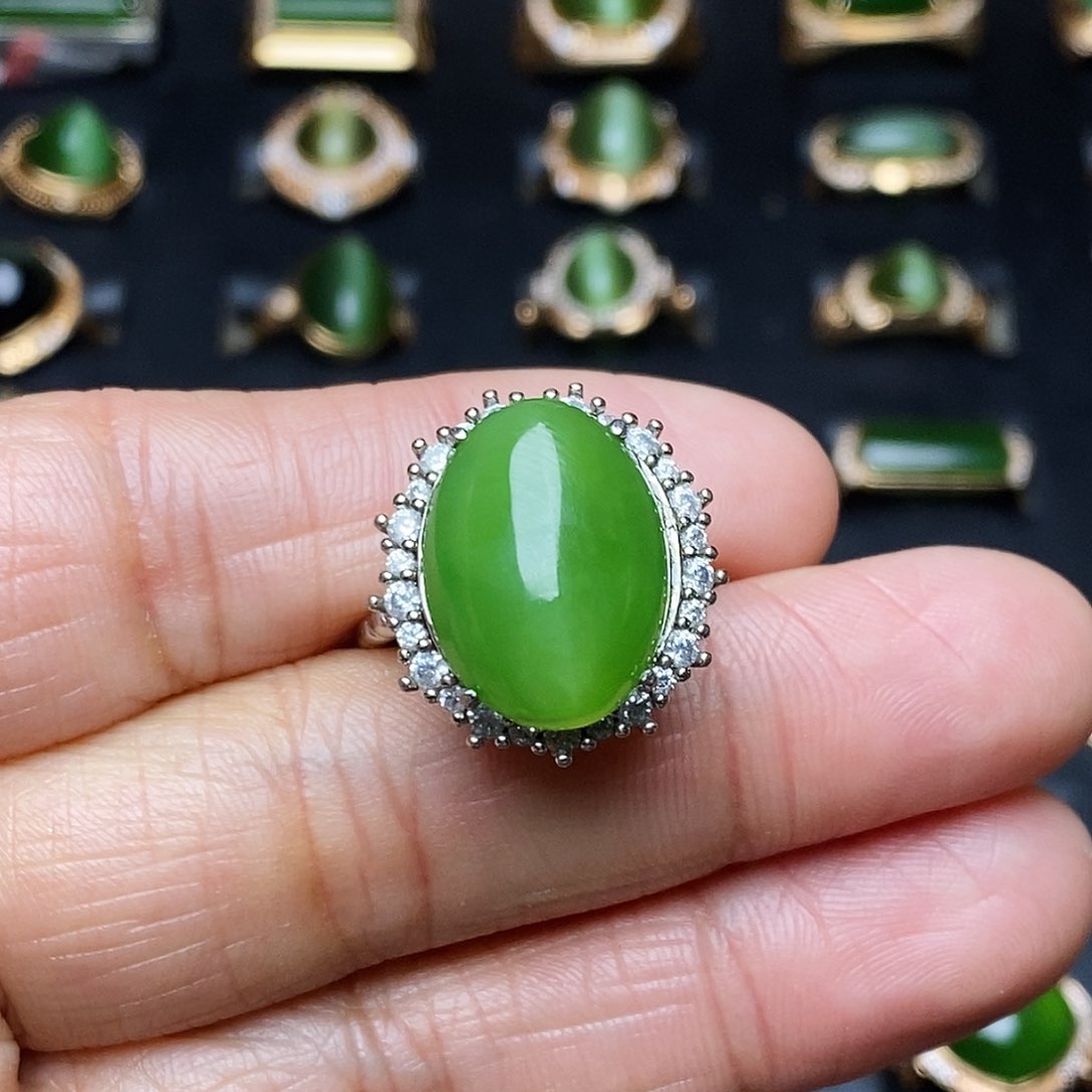 和田玉（碧玉）戒指银S925镶嵌