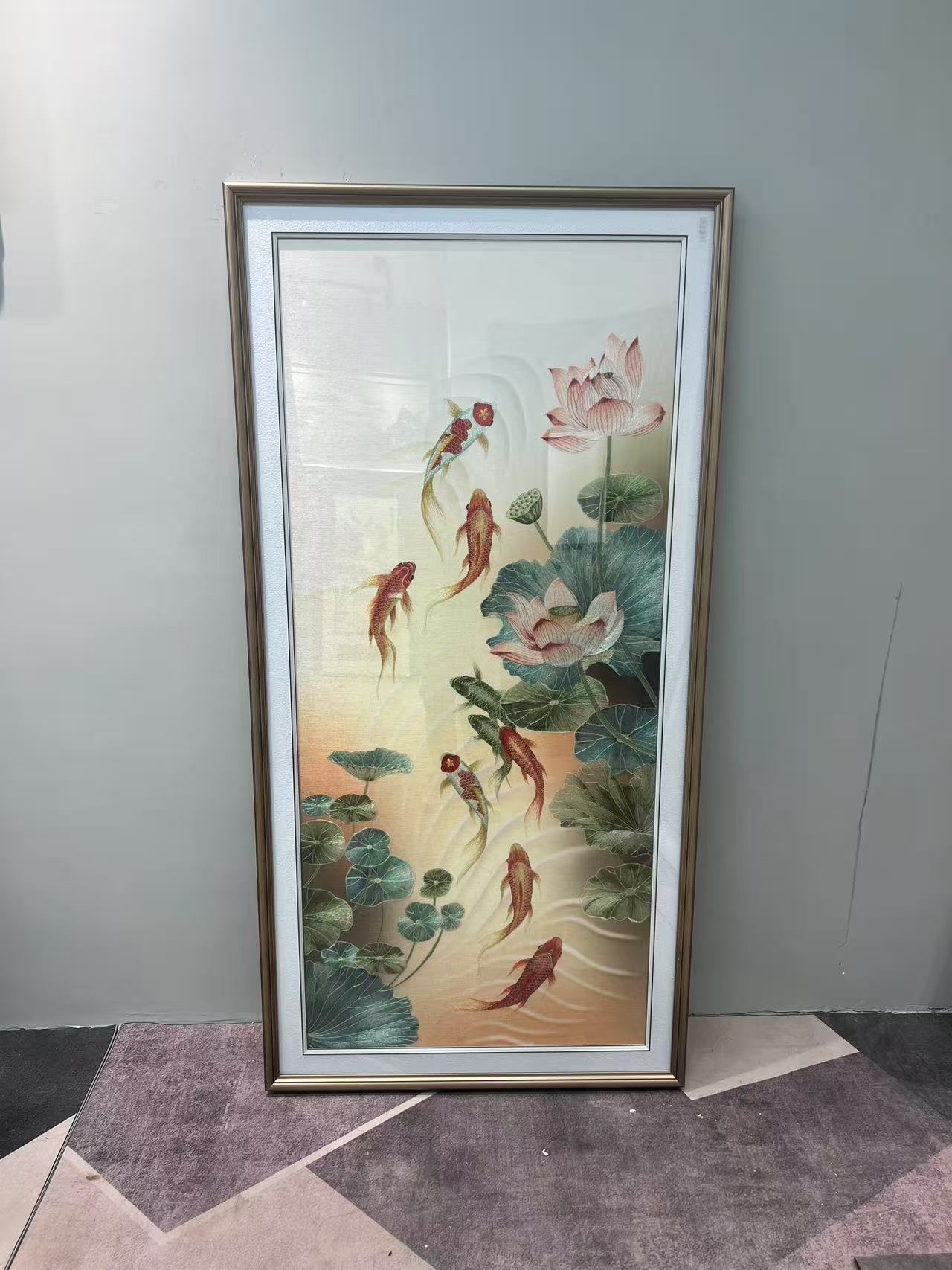 【新款荷花九鱼图】织锦绣九鱼荷花玄关装饰画现代简约新中式走廊画