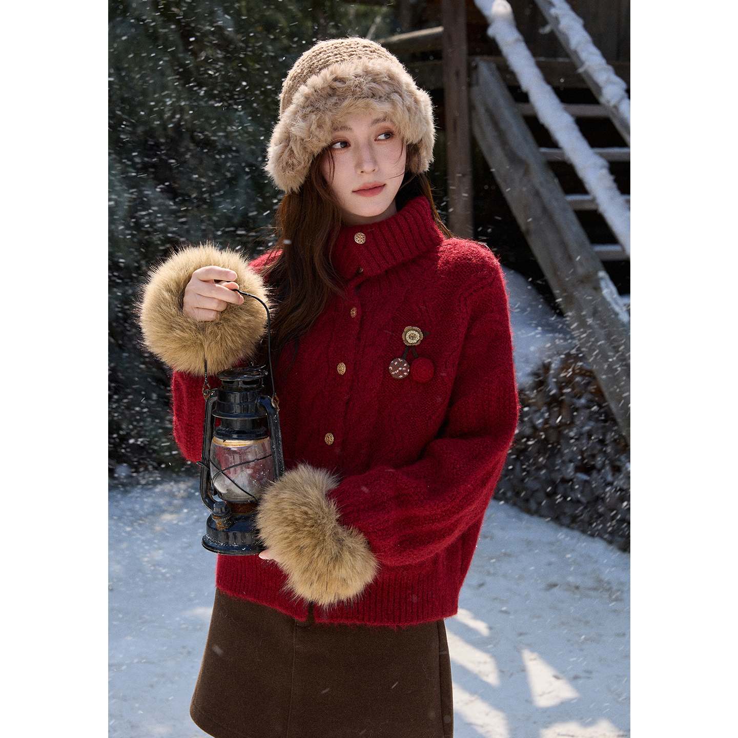 【艾美专属】谜秀圣诞复古红高领毛衣加厚针织衫/袖套MXE92Z2827