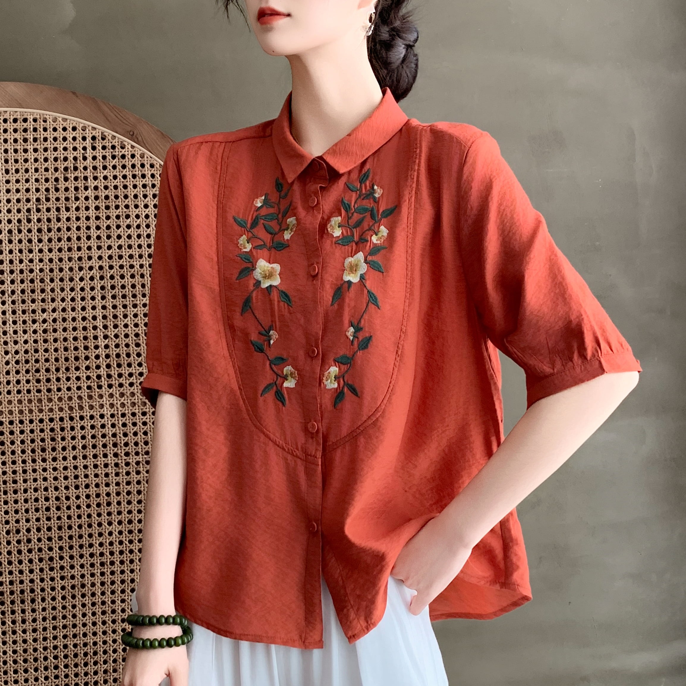 10414新款夏季复古国风刺绣减龄衬衫QZ