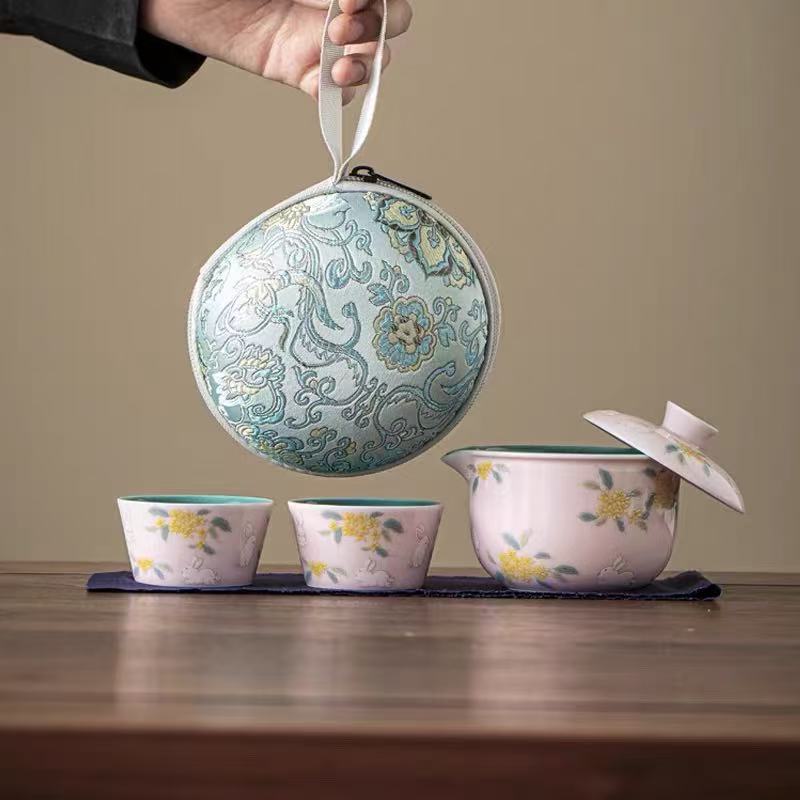 桂花月兔1壶2杯旅行茶具套装精美可爱实用1851