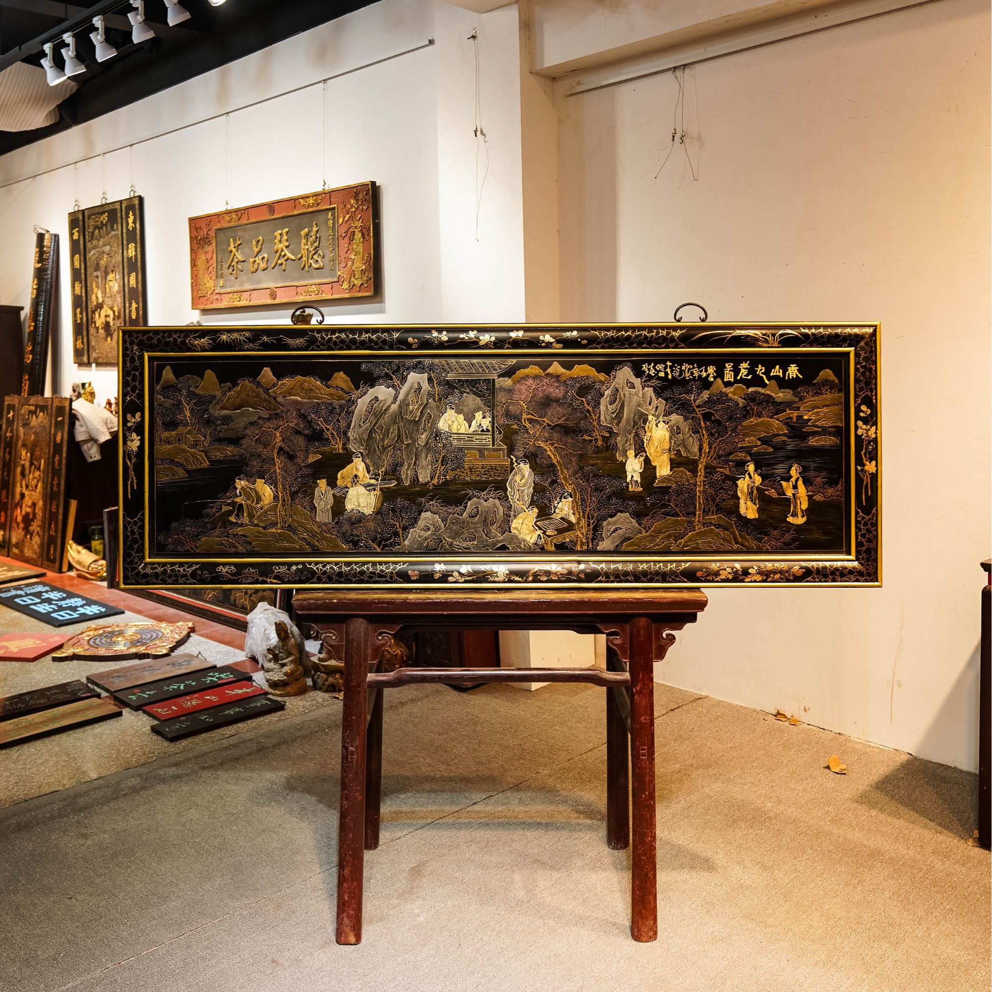 描金漆画香山九老图实木挂屏中式装饰画