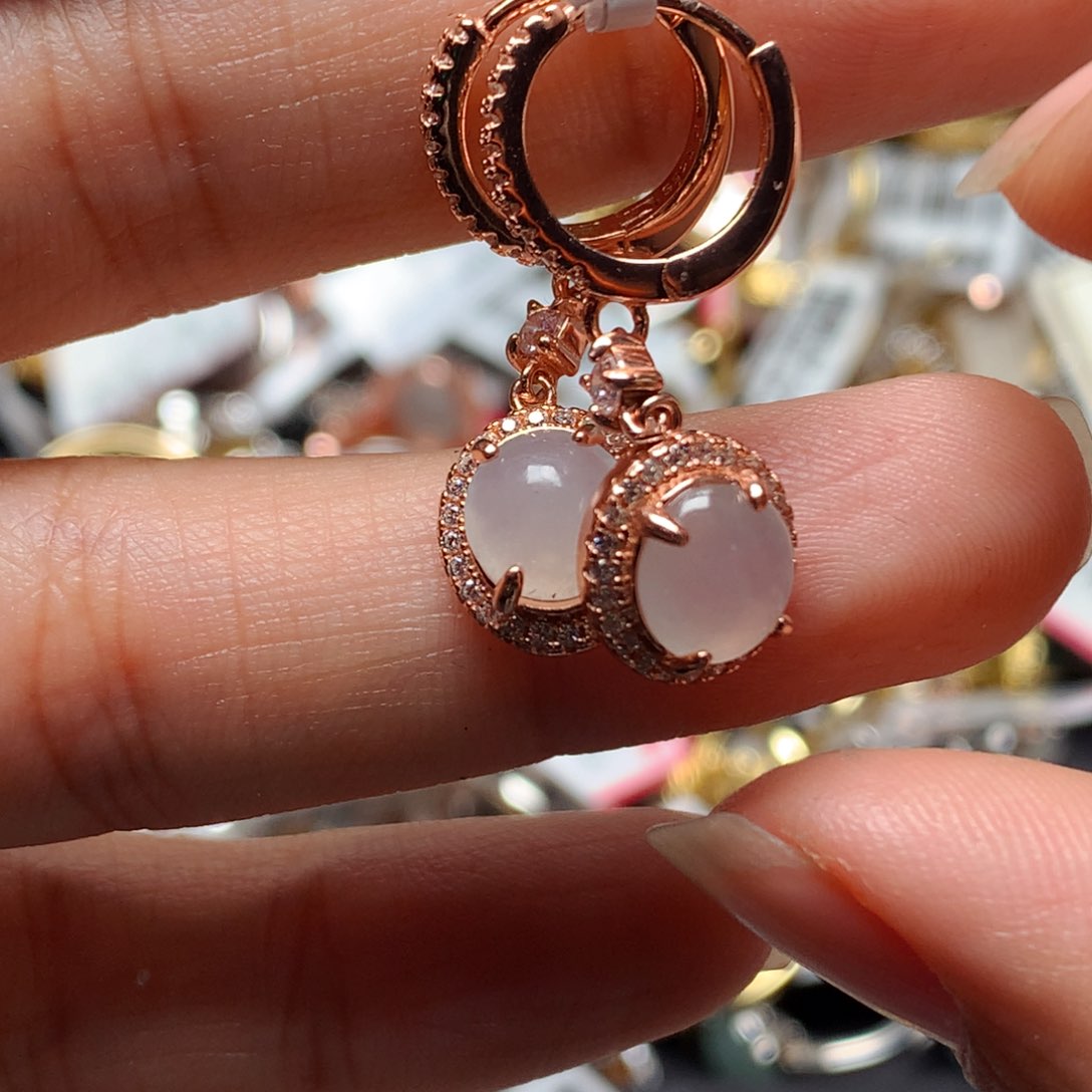 翡翠戒指银S925镶嵌天然翡翠耳饰