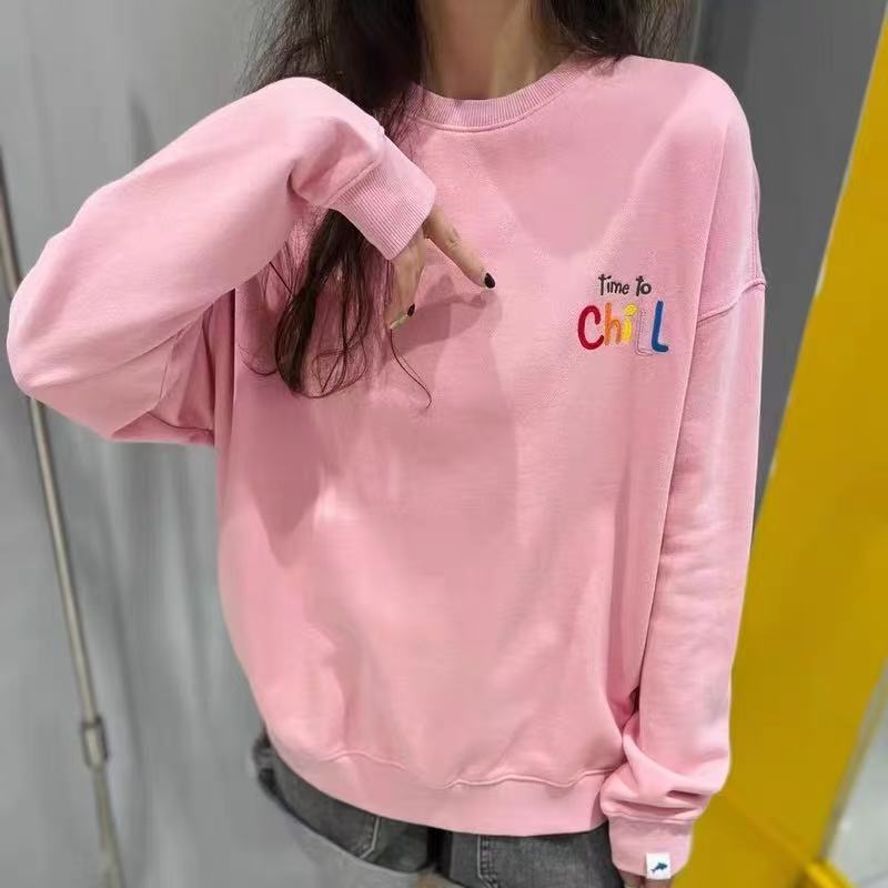 A. D. Khal版INS风印花圆领ins秋冬季春秋不起球女装薄款卫衣0030