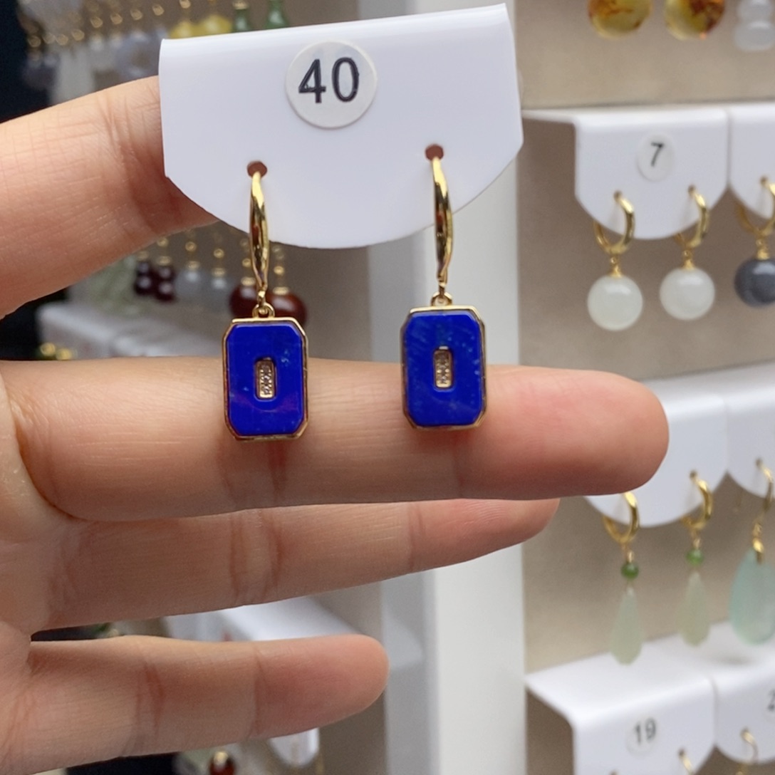 银S925镶嵌青金石耳饰