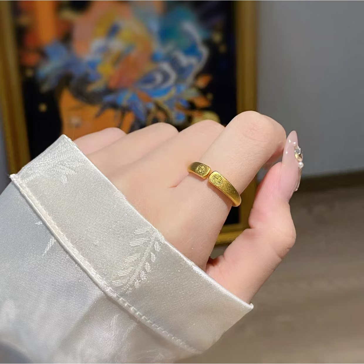 钛钢戒指 双福字戒指 活口可调节