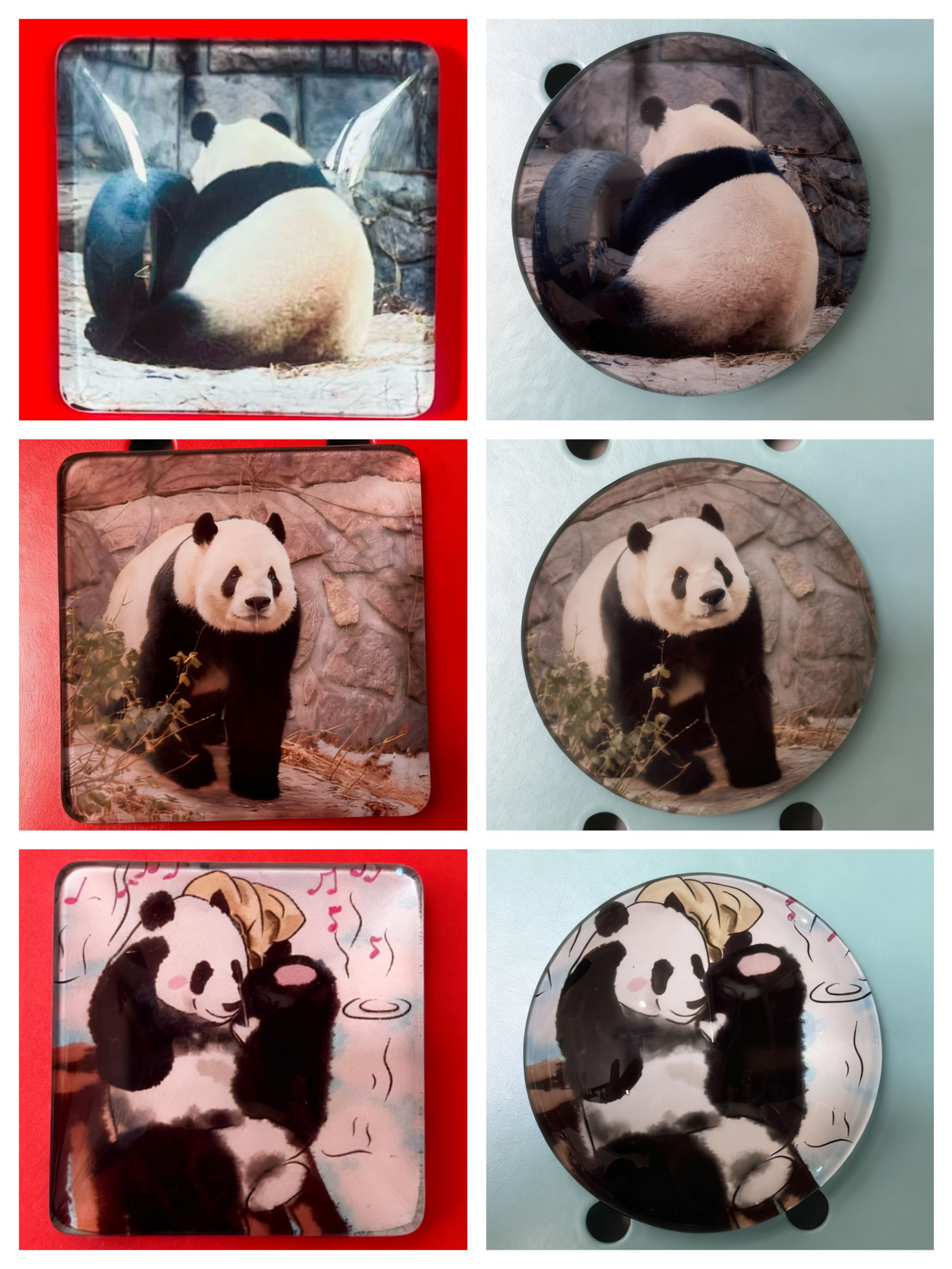 潘达虎 大熊猫原版高清水晶冰箱贴 今日宜吸猫 圆形 正方 5cm 