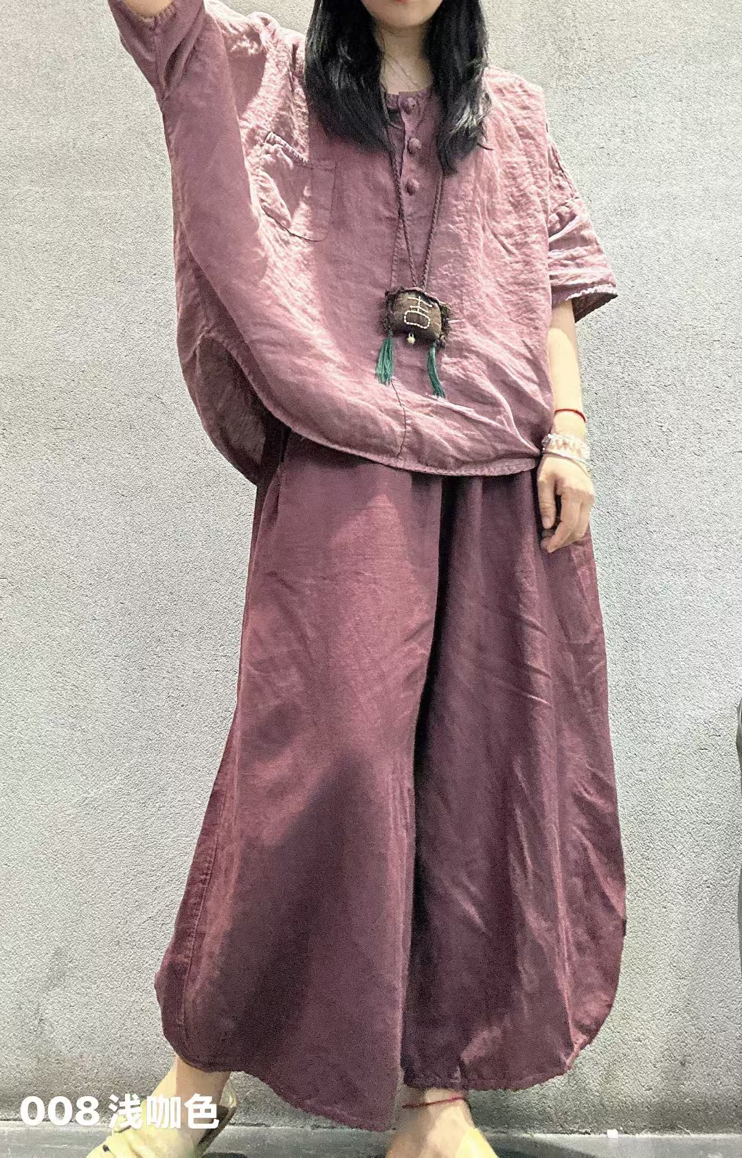 淘麻地界品牌文艺盘扣优雅潮款前短后长亚麻套头上衣