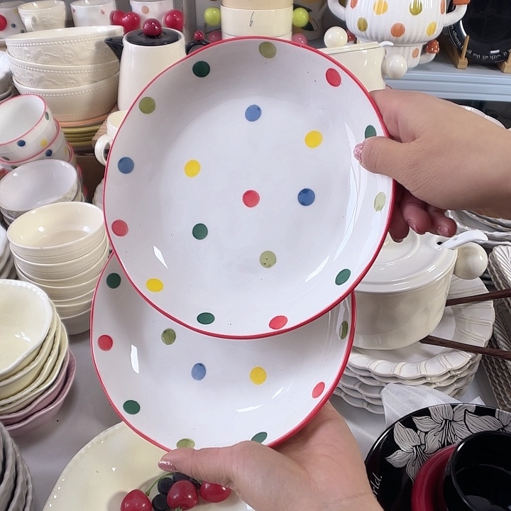 瓷片正品陶瓷波点深盘