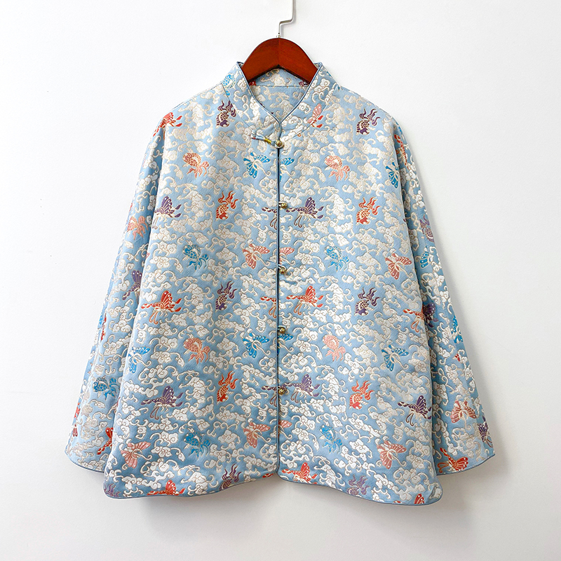 【金鱼闹彩蝶】新中式国风立领对襟盘扣时尚大气秋冬宋锦女士外套