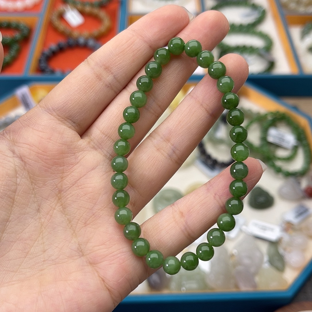 和田玉未镶嵌手链w13碧玉6mm