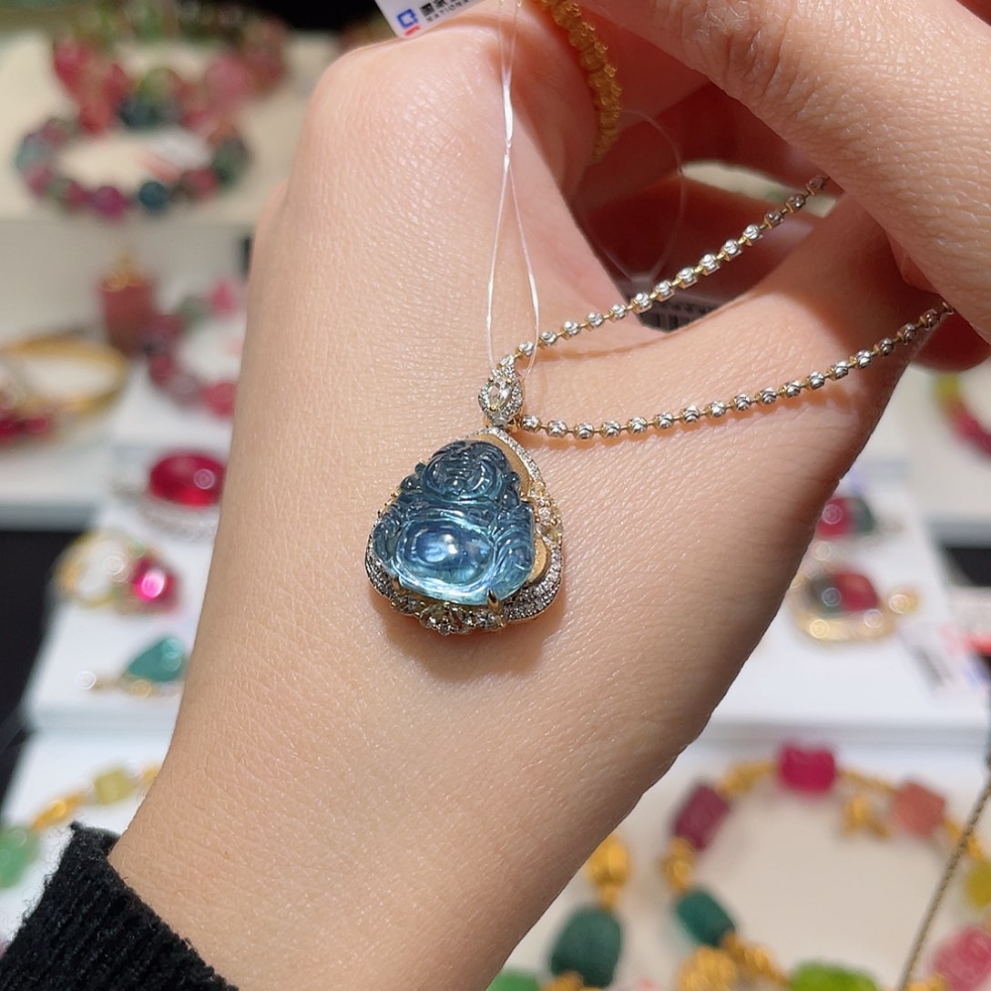 碧玺吊坠(不含链)18K金镶嵌碧玺吊坠