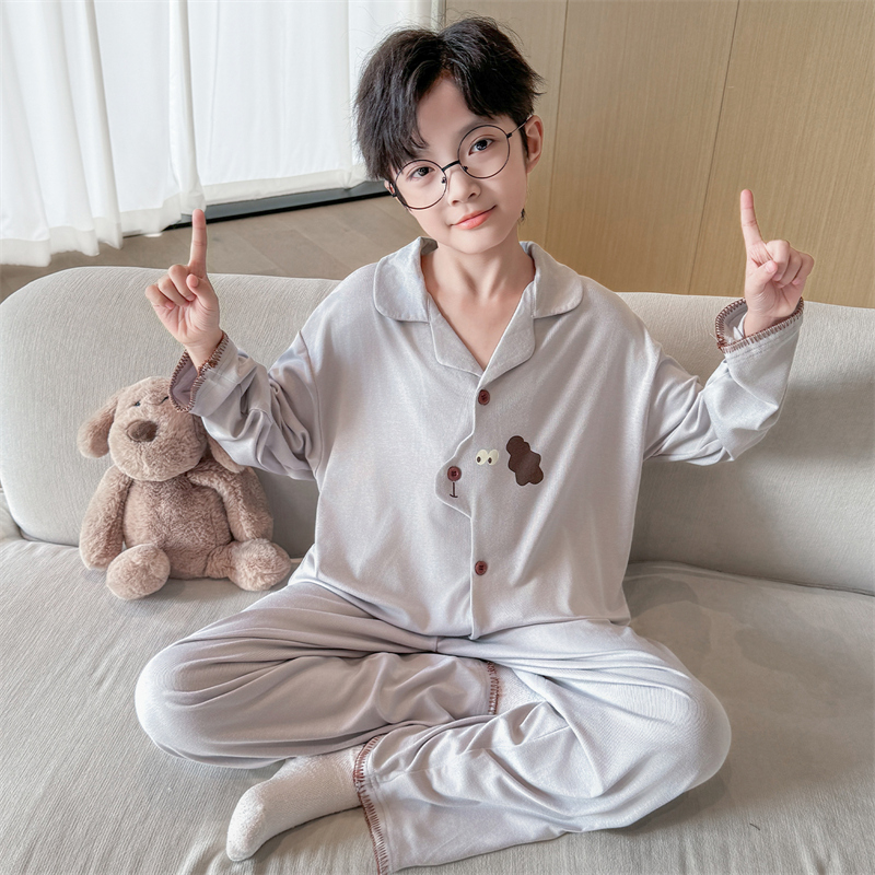 男童睡衣春秋洋气2025新款儿童长袖家居服纯棉长裤中大童睡衣套装