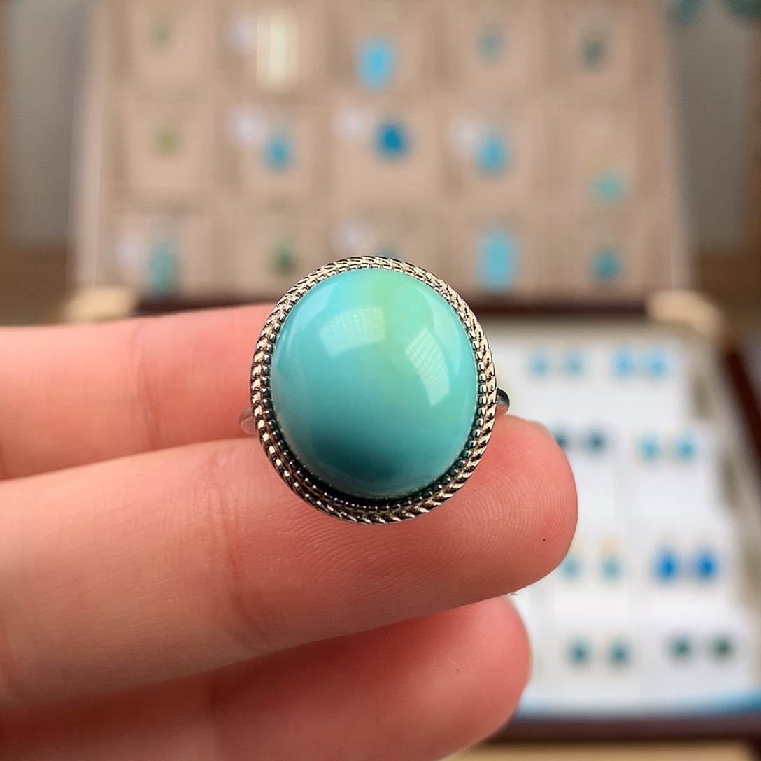 绿松石银S925镶嵌戒指