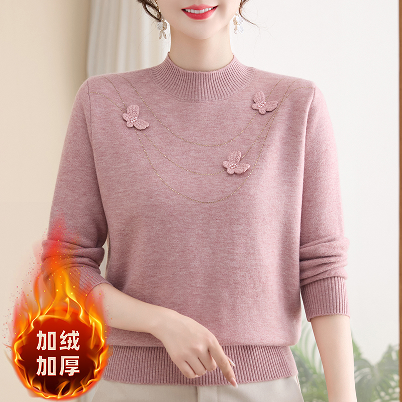 中老年女装加绒打底衫一体绒舒适通勤小香风修身舒适时尚洋气服饰