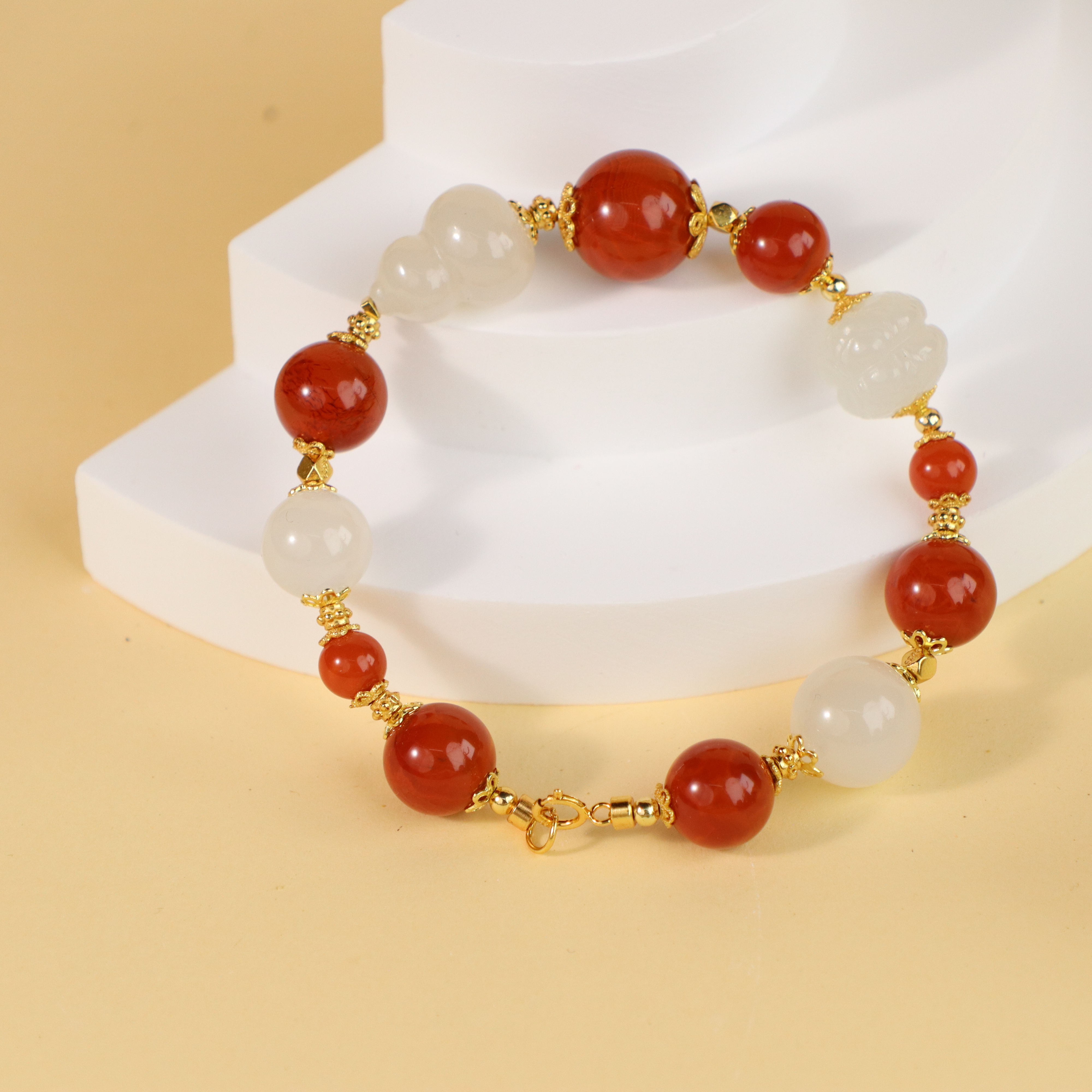 【红昭愿】天然南红和田玉白玉s925银手串6mm-12mm多样性发货