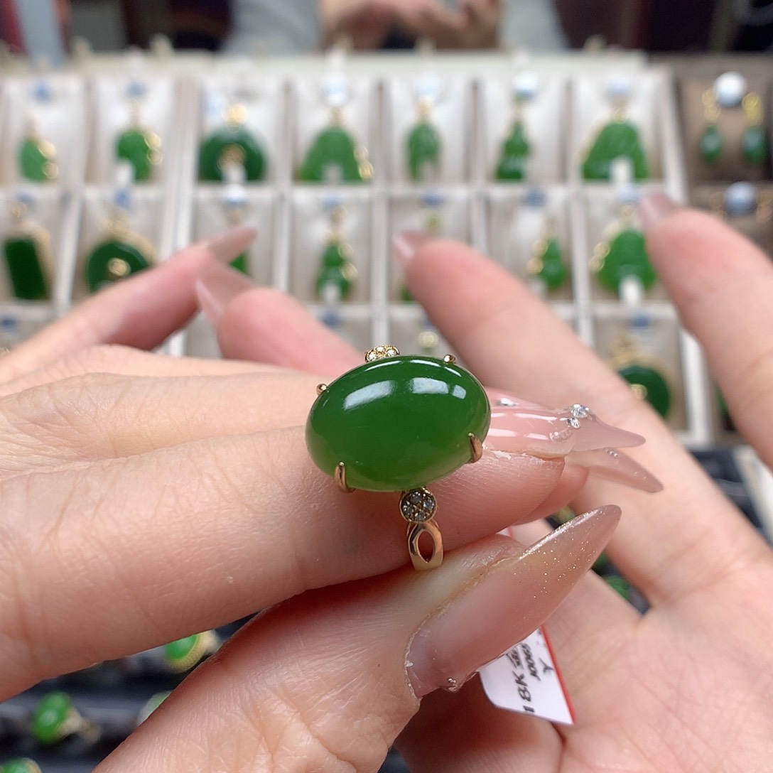 和田玉戒指18K金镶嵌1014