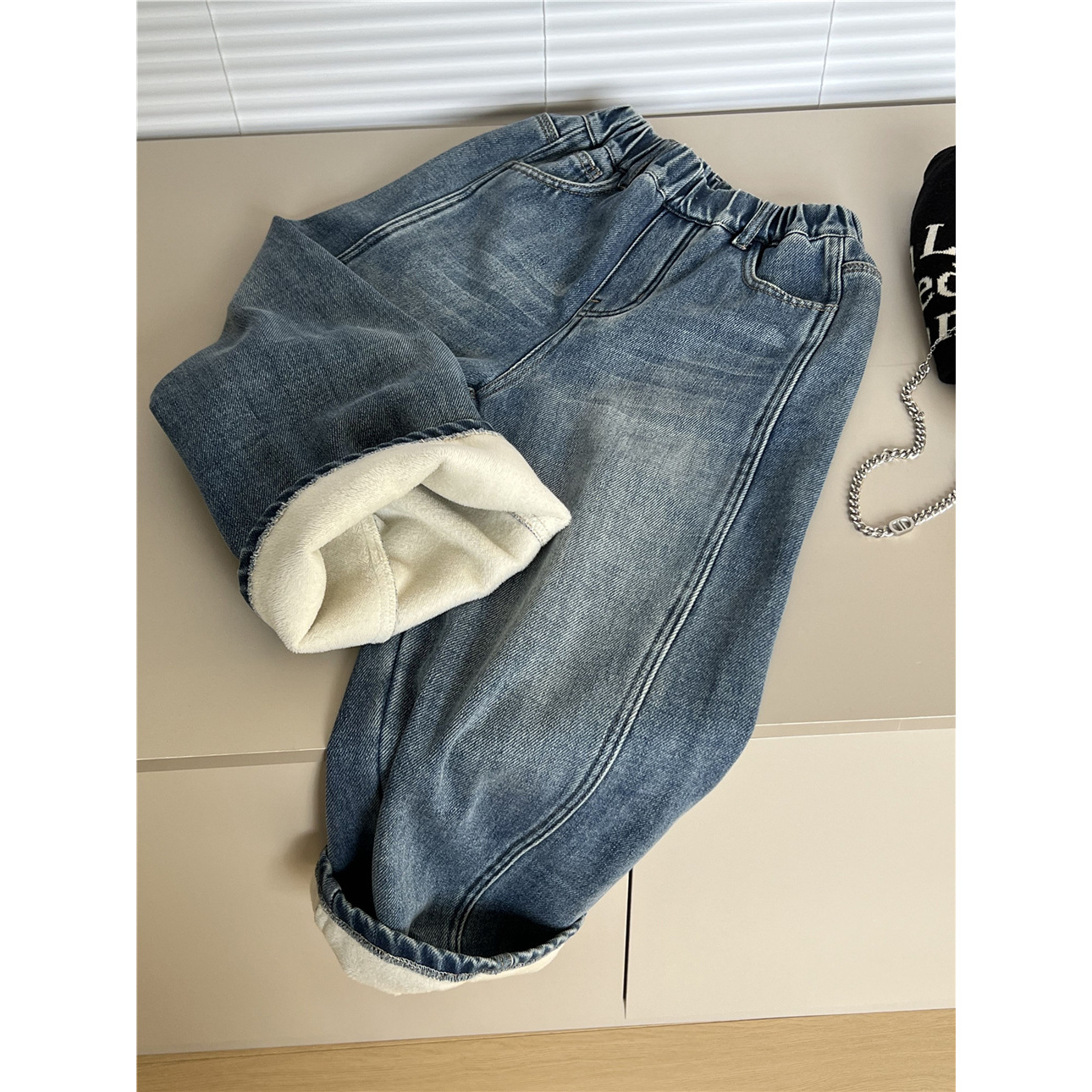 儿童牛仔裤裤子童装女童男童加绒加厚秋冬冬季韩版百搭洋气宽松直