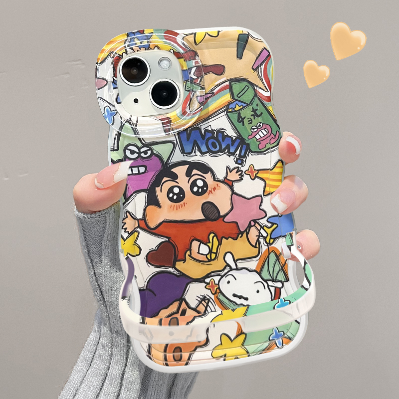 涂鸦蜡笔小新适用苹果16华为vivo/oppo小米iPhone15双支架手机壳
