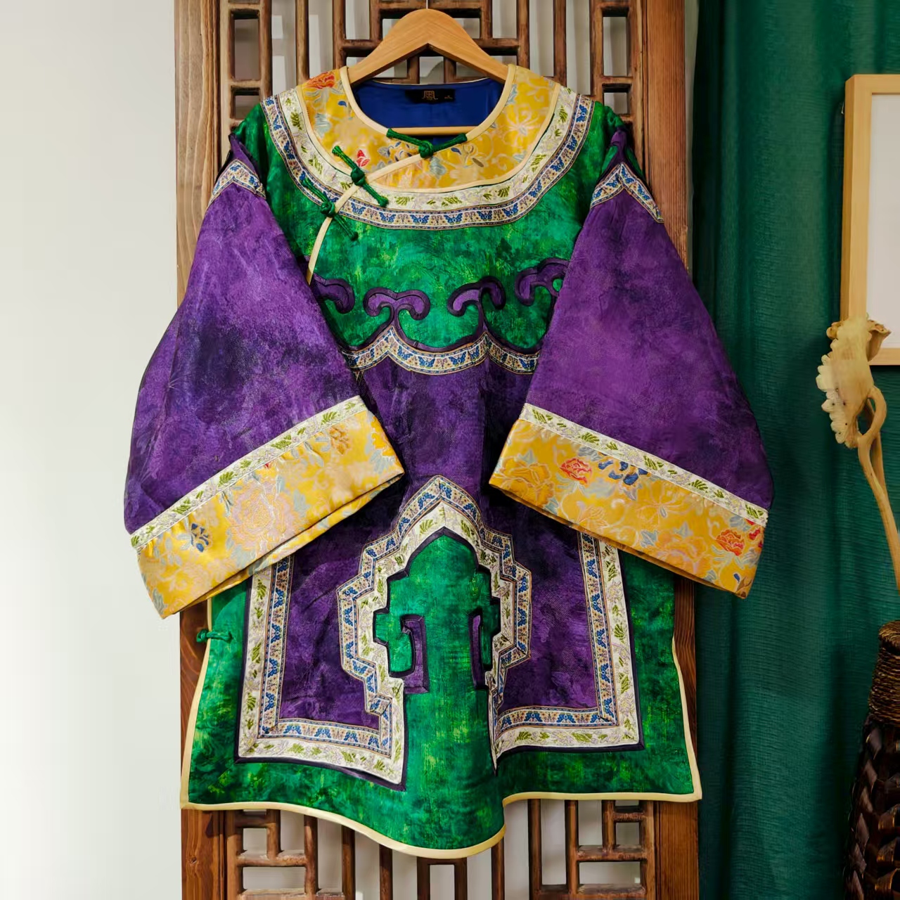 棉（LS696）凤徕兮私人定制紫色香香底绿色如意头斜襟盘扣太太服