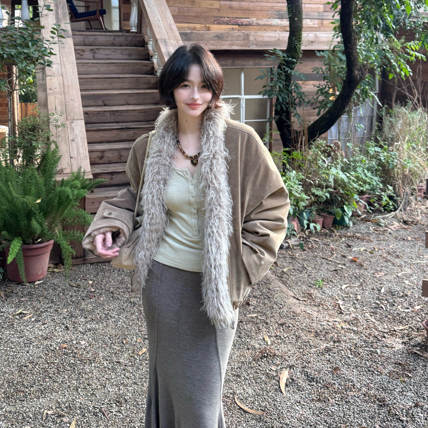 酒午自制12/26 20点 新品95折【丘山暮冬】毛毛翻领麂皮外套KLF4529