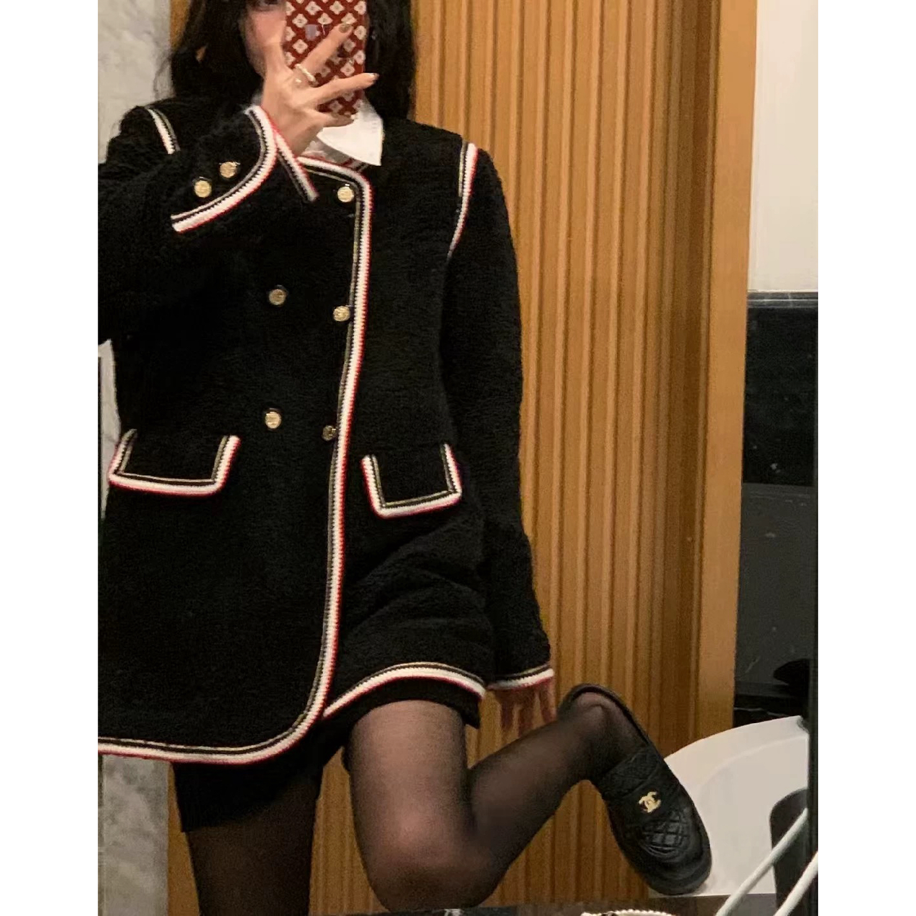 308【夹棉加厚】高级感气质小香风复古中长精致外套（F018）