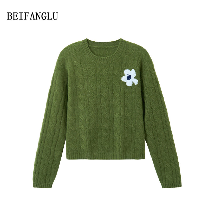 北方鹿 【15.8微米100%细山羊绒】秋冬气质绞花针织羊绒衫女251453