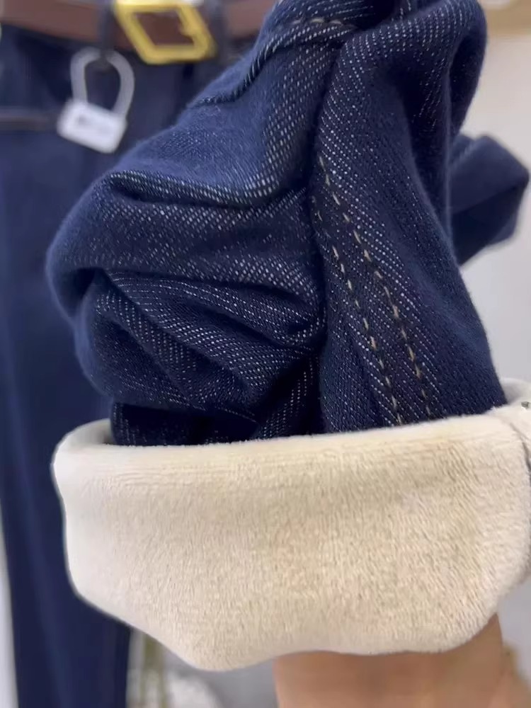 592百搭休闲阔腿裤水洗中腰极简风牛仔裤时尚加绒裤秋冬外穿