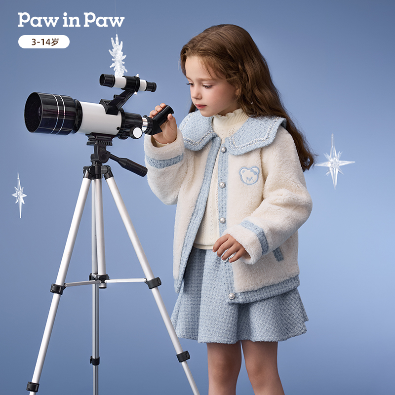 PawinPaw卡通小熊童装25年秋冬新款女童小香风外套夹克PCJMF4921E