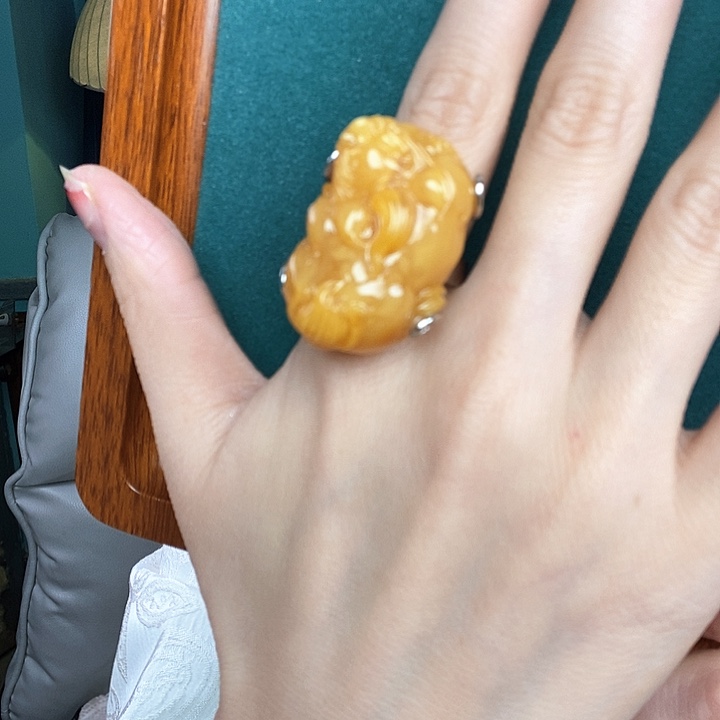 蜜蜡戒指银S925镶嵌戒指