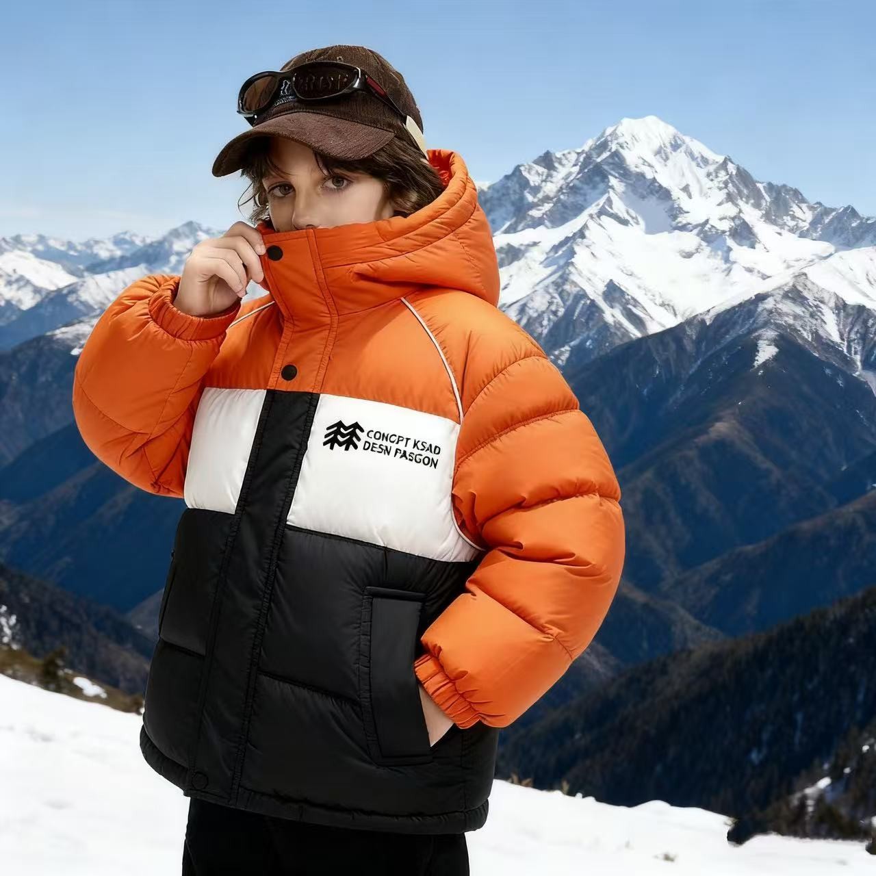 A200824童装男童棉衣外套2025韩版洋气潮酷加绒加厚棉服连帽外套