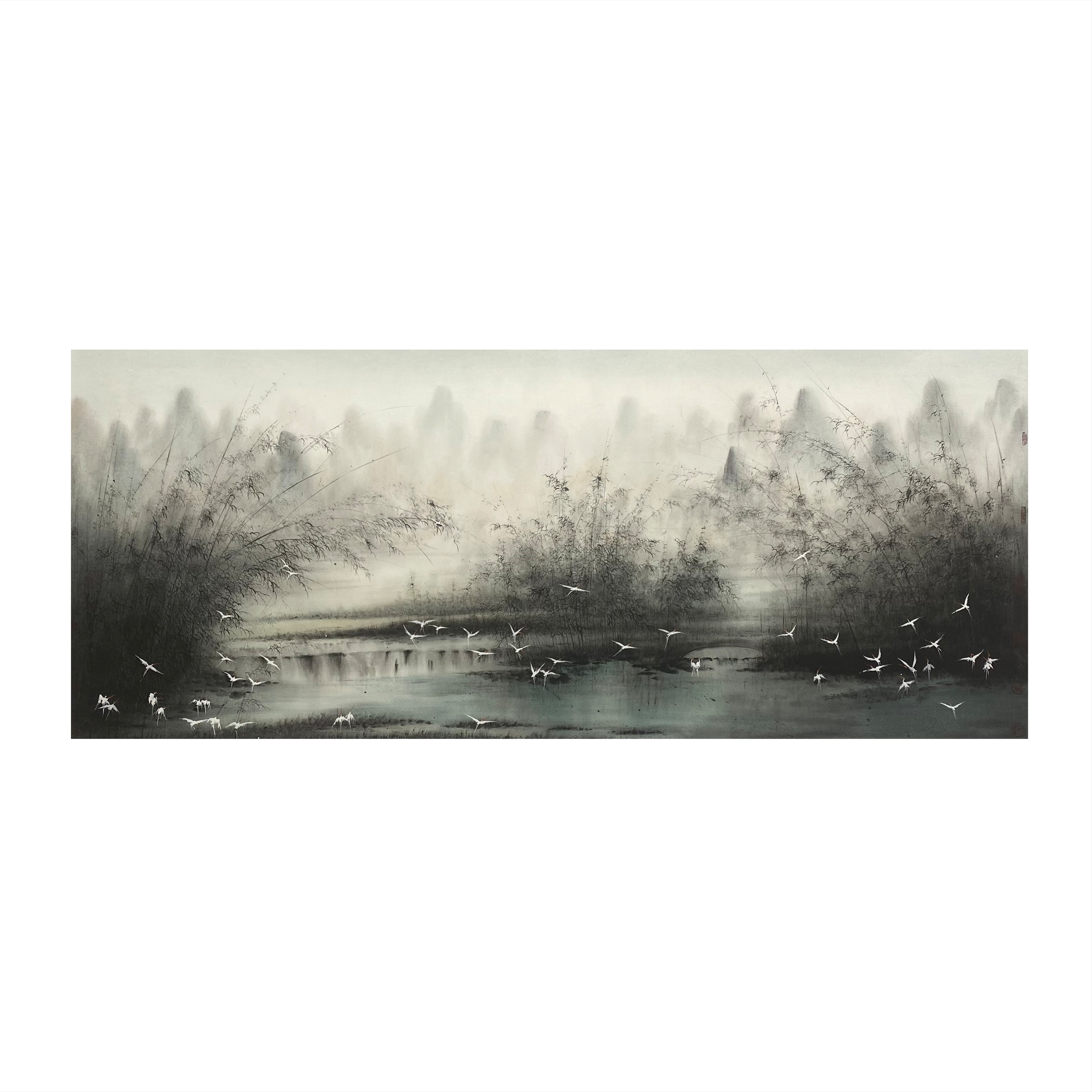 【聚优】胡桂林小八尺240*97cm彩墨竹林漓江山水国画精品