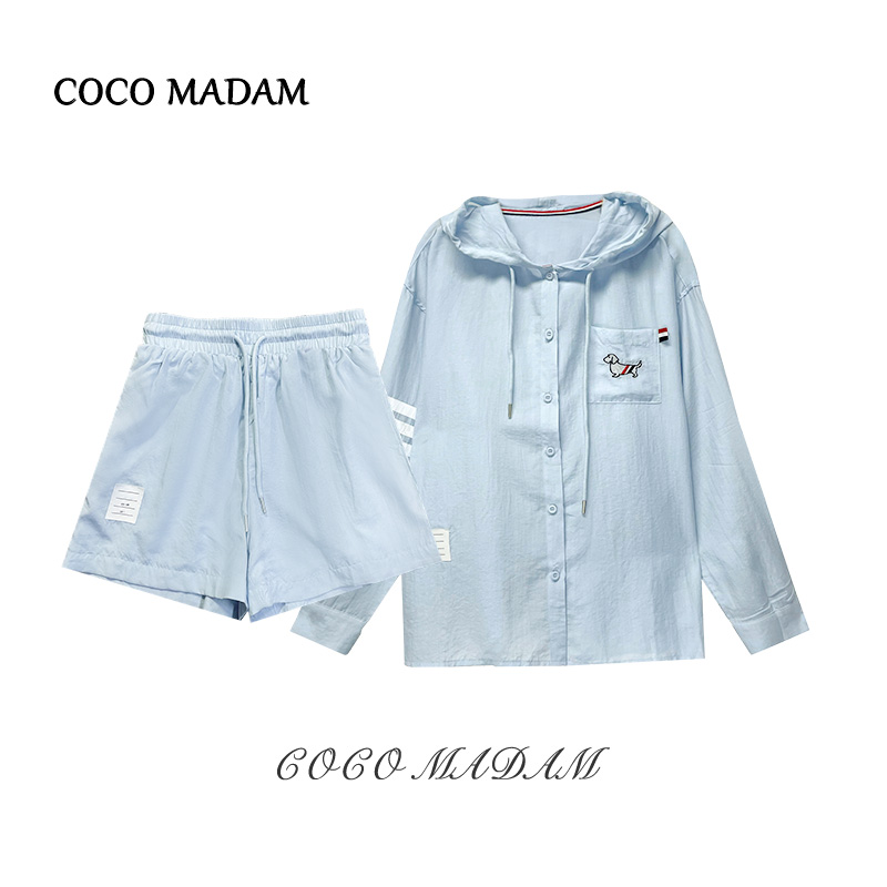 《现货》【小狗】长袖宽松连帽防晒女新款休闲短裤套装 Ani-B810