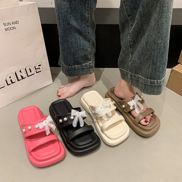 编号鞋夏季厚底新款蝴蝶结拖鞋女