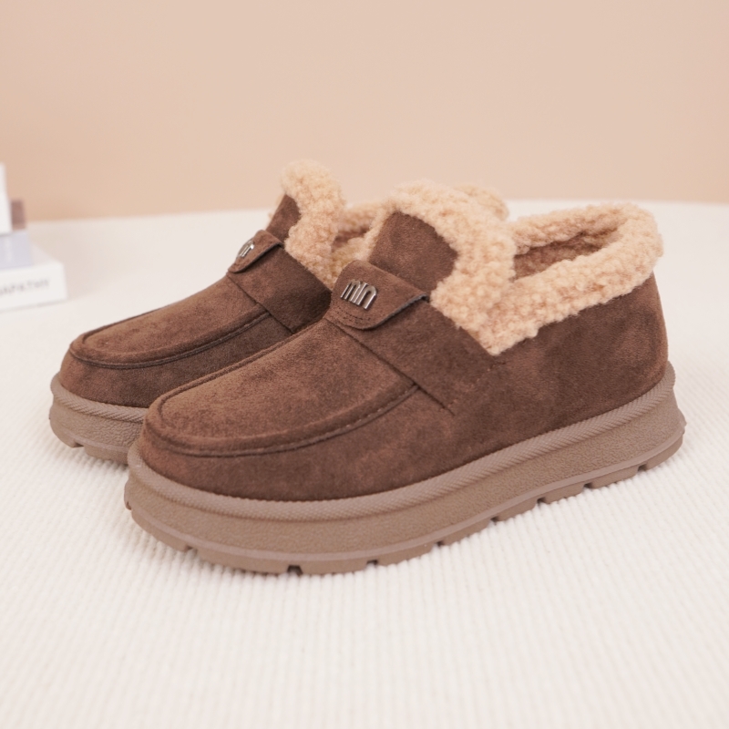 冬季加厚底防滑雪地靴纯色简约棉靴加绒保暖妈妈鞋保温老北京布鞋