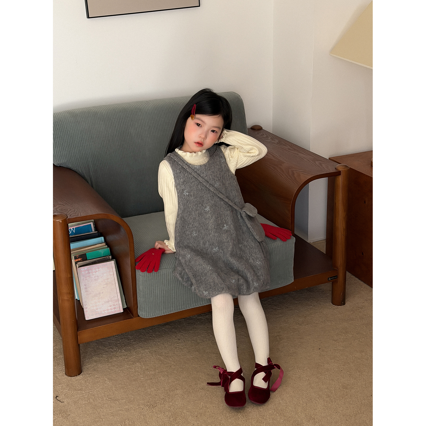 Harper kids韩版女童洋气蝴蝶结刺绣背心连衣裙配包包 H25071132