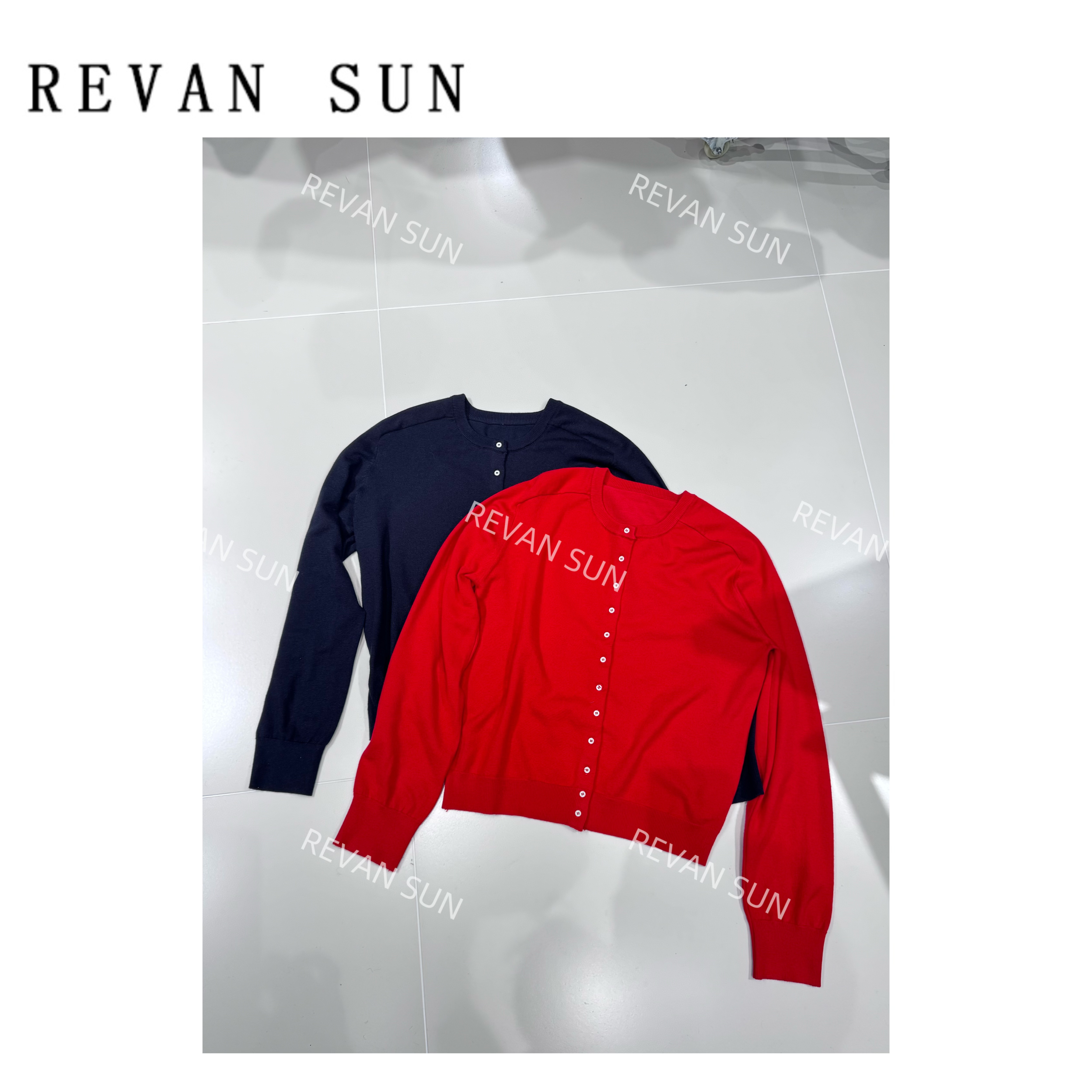  REVAN SUN-大骨架穿搭 柑橘 纽扣针织开衫8837