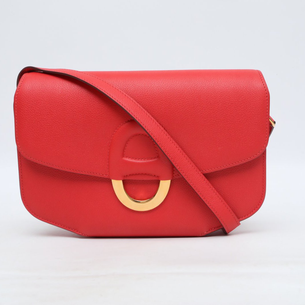 99新 Hermes/爱马仕 【莎莎】番茄红 EC皮 X刻金扣猪鼻子midi中号